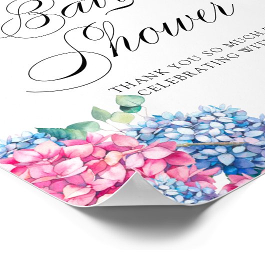 Roze en Blue Hydrangeas Baby shower Welkom Poster (Hoek)