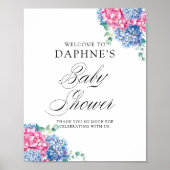 Roze en Blue Hydrangeas Baby shower Welkom Poster (Voorkant)