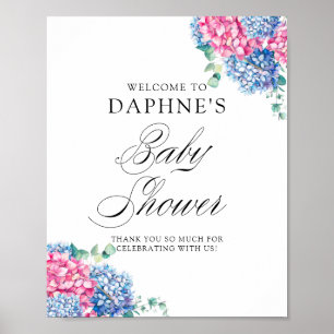 Roze en Blue Hydrangeas Baby shower Welkom Poster