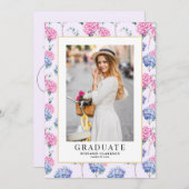 Roze en Blue Hydrangeas Floral Afstuderen Foto Kaart (Voorkant / Achterkant)