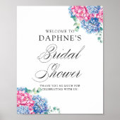 Roze en Blue Hydrangeas Vrijgezellenfeest Welkom Poster (Voorkant)