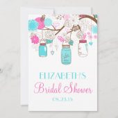 Roze en Blue Mason Jars Bridal Shower Kaart (Voorkant)