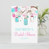 Roze en Blue Mason Jars Bridal Shower Kaart (Staand voorkant)