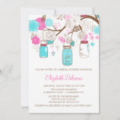 Roze en Blue Mason Jars Bridal Shower Kaart (Achterkant)