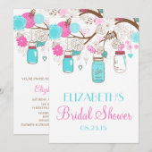 Roze en Blue Mason Jars Bridal Shower Kaart (Voorkant / Achterkant)