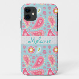 Roze en Blue Paisley iPhone Monogram Aangepast iPhone 11 Hoesje