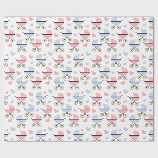 Roze en Blue Pram Pattern Baby shower Cadeaupapier (Vlak)