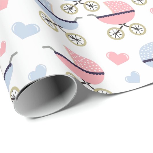 Roze en Blue Pram Pattern Baby shower Cadeaupapier (Rol Hoek)
