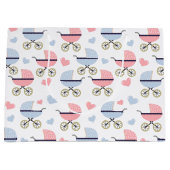 Roze en Blue Pram Pattern Baby shower Groot Cadeauzakje (Voorkant)
