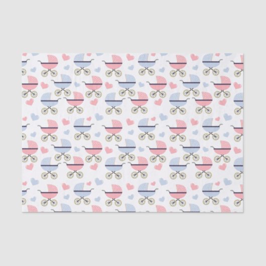 Roze en Blue Pram Pattern Baby shower Tissuepapier (Voorkant)