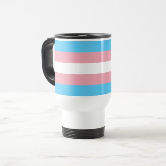 Roze en Blue Striped Travel Mug Reisbeker (Voorkant links)