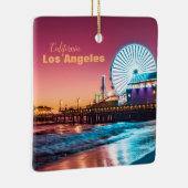Roze en Blue Sunset Santa Monica Pier Los Angeles Keramisch Ornament (Rechts)
