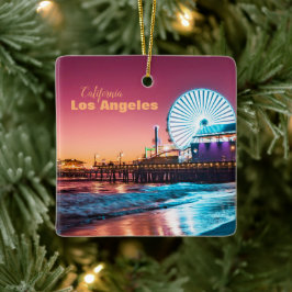 Roze en Blue Sunset Santa Monica Pier Los Angeles Keramisch Ornament