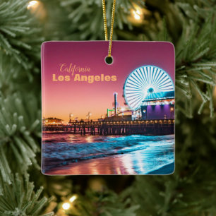 Roze en Blue Sunset Santa Monica Pier Los Angeles Keramisch Ornament