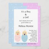 Roze en Blue Twins Baby shower Invitation Kaart (Voorkant / Achterkant)