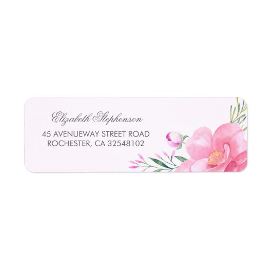 Roze en Blush Bloemen Waterverven Bruiloft Etiket (Voorkant)
