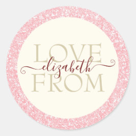 Roze en Blush Glitter Love from Name Custom Ronde Sticker