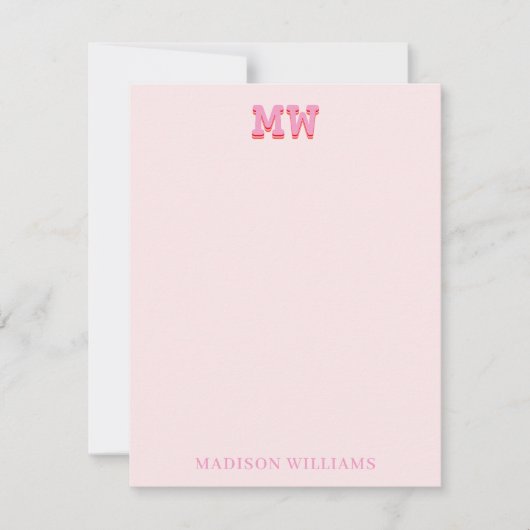 Roze en Blush Retro Typografie Monogram Initiaal Notitiekaartje (Voorkant)
