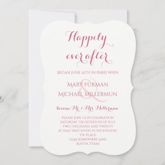 Roze en Blush Roze Uitnodiging Bruiloftsfeest (Voorkant)