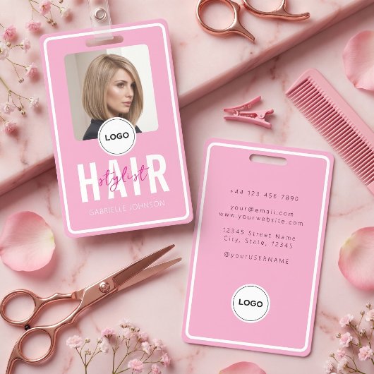 Roze en blush Salon Kapper Foto ID Badge