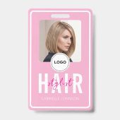 Roze en blush Salon Kapper Foto ID Badge (Voorzijde)