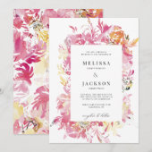 Roze en Blush Waterverf Bloem Bruiloft Kaart (Voorkant / Achterkant)