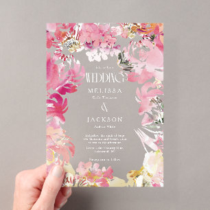 Roze en Blush Waterverf Bloem Bruiloftsinvitaties Acryl Uitnodigingen