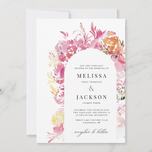 Roze en Blush Waterverf Flower Arch Bruiloft Kaart (Voorkant)