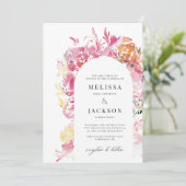 Roze en Blush Waterverf Flower Arch Bruiloft Kaart (Staand voorkant)