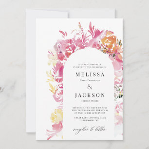 Roze en Blush Waterverf Flower Arch Bruiloft Kaart