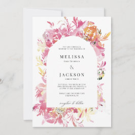 Roze en Blush Waterverf Flower Arch Bruiloft Kaart