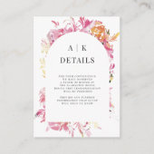 Roze en Blush Waterverf Flower Arch Details Informatiekaartje (Voorkant)