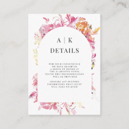 Roze en Blush Waterverf Flower Arch Details Informatiekaartje