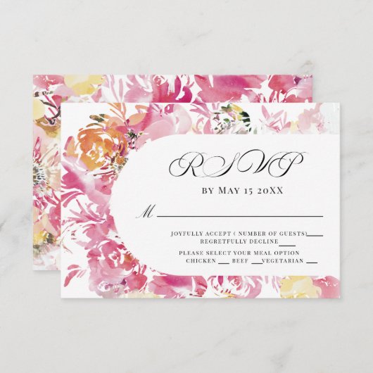 Roze en Blush Waterverf Flower Arch RSVP (Voorkant / Achterkant)