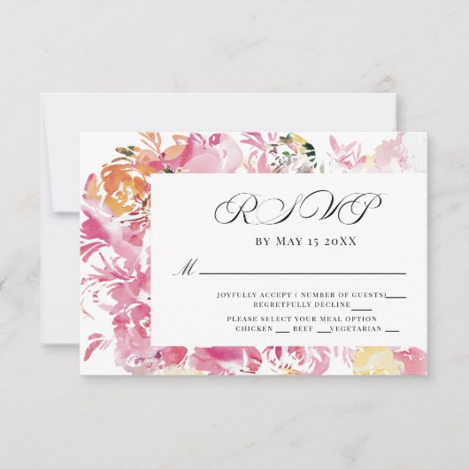 Roze en Blush Waterverf Flower RSVP Kaartje (Voorkant)