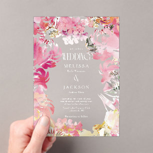 Roze en Blush Waterverf Flower Wedding Uitnodigen Acryl Uitnodigingen