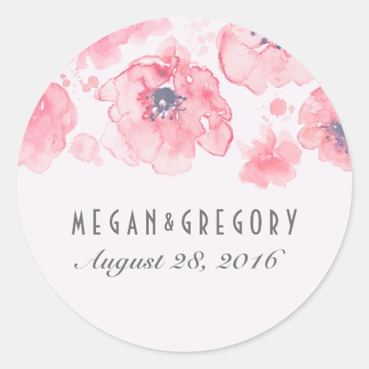 Roze en Blush Waterverf Flowers Weddenschap Ronde Sticker (Voorkant)