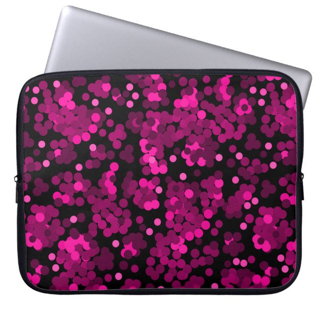 Roze en bordeaux polka dot confetti patroon laptop sleeve (Voorkant)