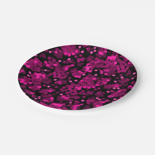 Roze en bordeaux polka dot confetti patroon papieren bordje (Gekanteld)