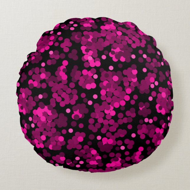 Roze en bordeaux polka dot confetti patroon rond kussen (Voorkant)