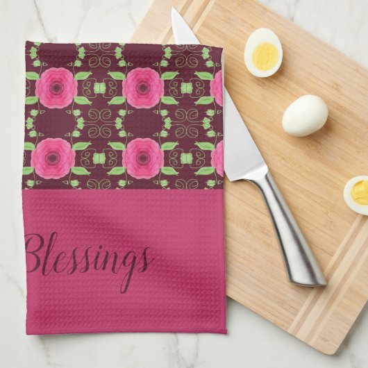 Roze en bordeaux theedoek (Quarter Fold)