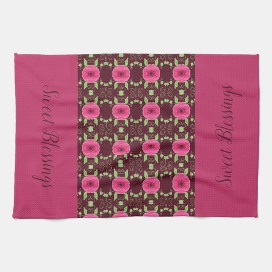 Roze en bordeaux theedoek (Horizontaal)