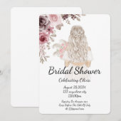 Roze en bordeauxrode bloemen bruiloft uitnodiging  (Voorkant / Achterkant)