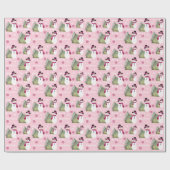 Roze en bordeauxrode sneeuwman cadeaupapier (Vlak)