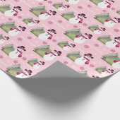 Roze en bordeauxrode sneeuwman cadeaupapier (Hoek)