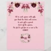 Roze en bordeauxrood aquarel bruidsdouche bingo flyer (Achterkant)