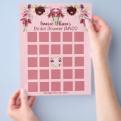 Roze en bordeauxrood aquarel bruidsdouche bingo flyer (Hand)