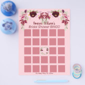 Roze en bordeauxrood aquarel bruidsdouche bingo flyer (Enkel)