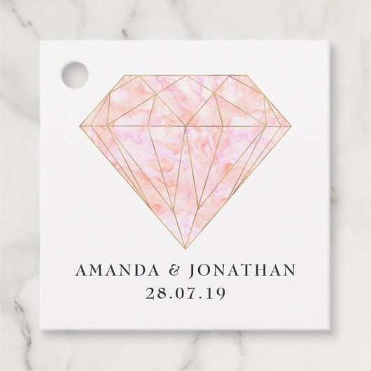 Roze en bordeauxrood diamant bedankjes labels (Voorkant)