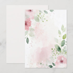 Roze en bordeauxrood waterverf bloemmotief blanco  kaart